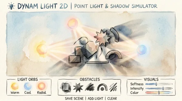 2D 다이나믹 섀도우 & 포인트 라이팅 광원 시뮬레이터 - WATERCOLOR LIGHT ATELIER