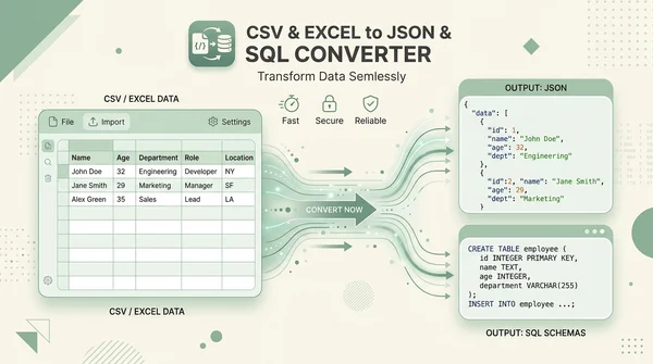 CSV / Excel 데이터 JSON 및 SQL 자동 변환기 - DataMorph Pro