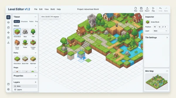 아이소메트릭(Isometric) 2D/3D 게임 타일 배치 & 그리드 에디터 - ISOGRID Studio