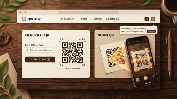 웹 브라우저 카메라 QR 코드 스캐너 & 고화질 커스텀 생성기 | QR Camera Studio