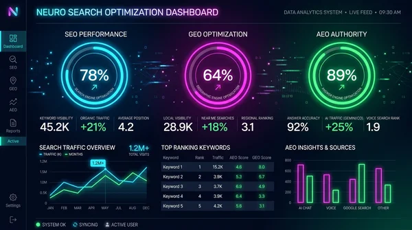AI 검색 최적화 대시보드: SEO/GEO/AEO 분석 및 콘텐츠 전략 진단